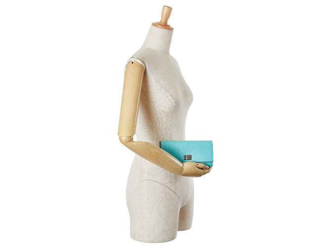 Fendi Peekaboo Long Wallet in Light Blue Leather - view 14