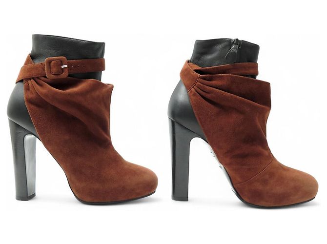 Hermès HERMES STIEFELETTEN GRÖSSE 39 AUS BIKOLOREM LEDER UND Wildleder BEUTEL STIEFELETTEN - Ansicht 3