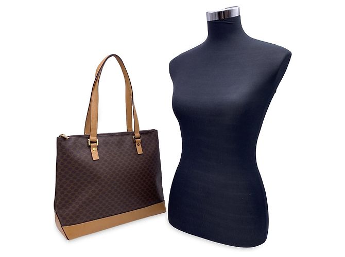 Céline Celine Vintage Stoff Tote Bag Macadam Braun - Ansicht 2
