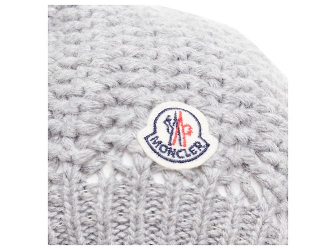 Moncler grey fur pom pom beanie - view 2