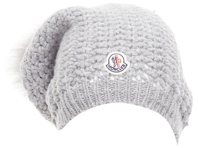 Moncler grey fur pom pom beanie - view 3
