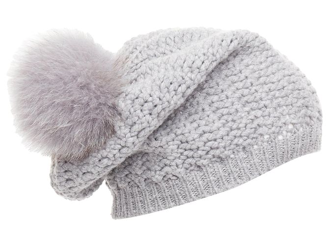 Moncler grey fur pom pom beanie - view 4