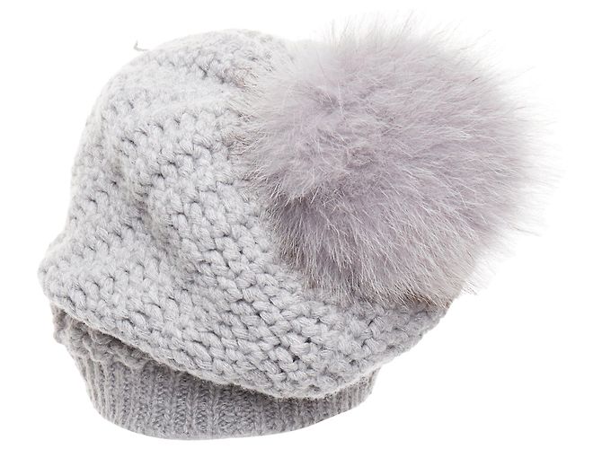Moncler grey fur pom pom beanie - view 5