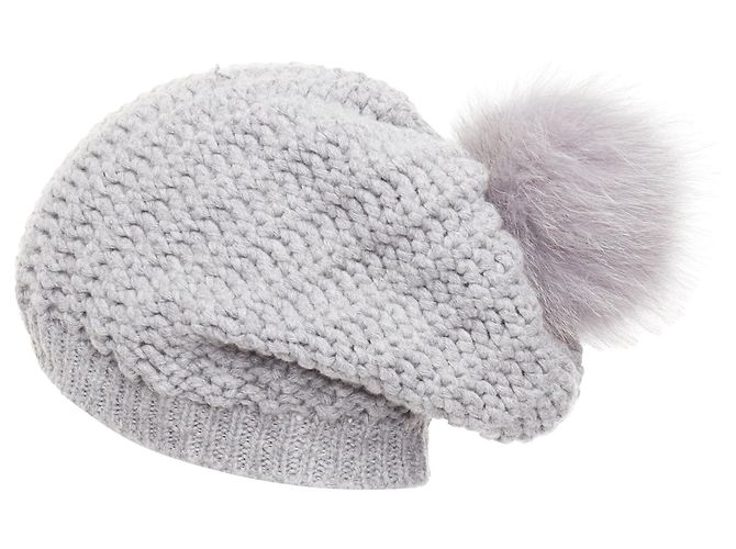 Moncler grey fur pom pom beanie - view 6