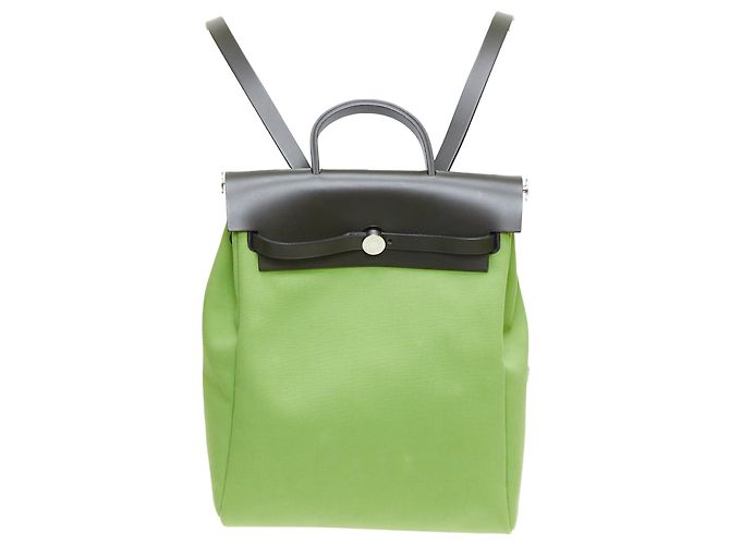 Zaino Herbag in tela verde e nera di Hermès - vista 2