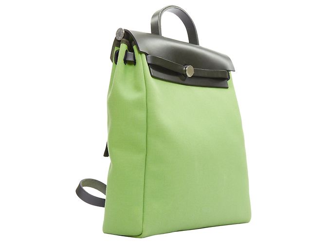 Zaino Herbag in tela verde e nera di Hermès - vista 3