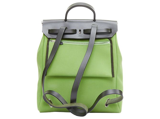 Zaino Herbag in tela verde e nera di Hermès - vista 5