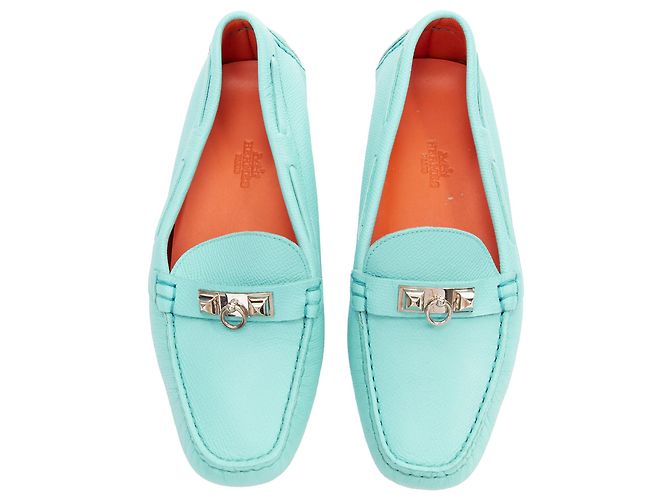 Mocassini da guida in pelle ciano con borchie Hermès Blu - vista 5