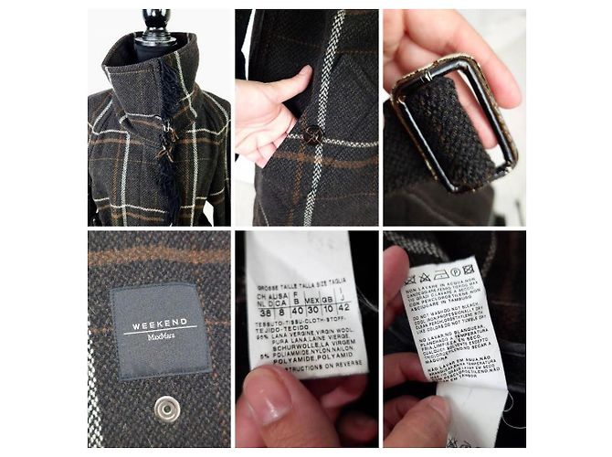 Weekend Max Mara Abrigo marrón de cuadros tartan Max Mara Castaño Gris - vista 10