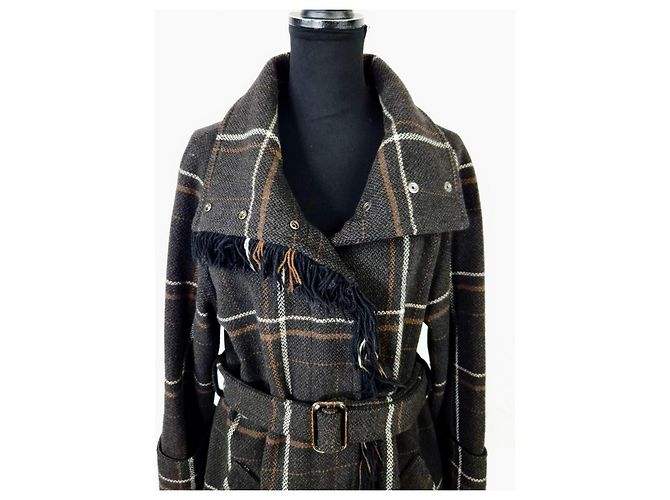 Weekend Max Mara Abrigo marrón de cuadros tartan Max Mara Castaño Gris - vista 9