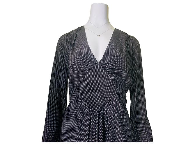 Rouje Schwarzes Polka Dot Langarmkleid mit V Ausschnitt - Ansicht 2