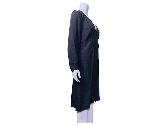 Rouje Schwarzes Polka Dot Langarmkleid mit V Ausschnitt - Ansicht 3