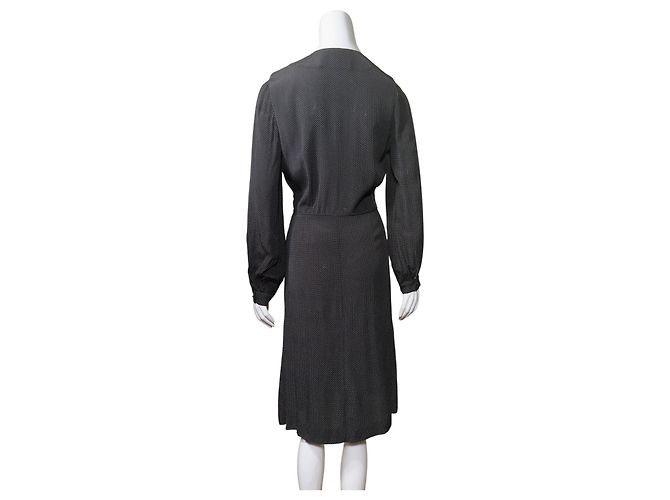 Rouje Schwarzes Polka Dot Langarmkleid mit V Ausschnitt - Ansicht 5