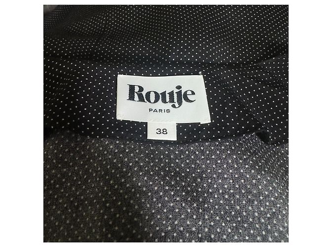 Rouje Schwarzes Polka Dot Langarmkleid mit V Ausschnitt - Ansicht 6