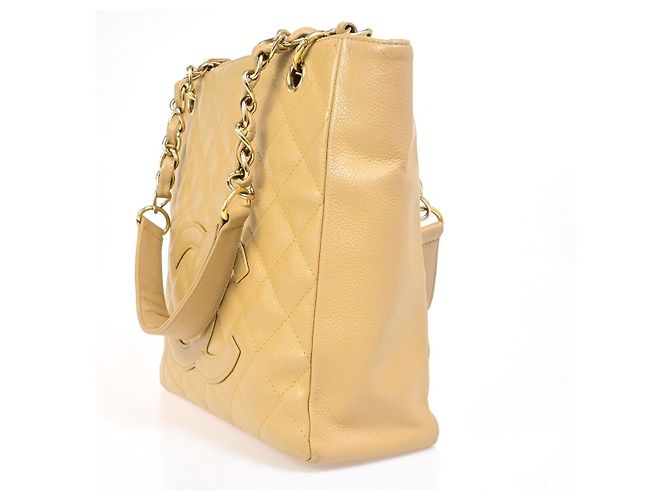 Chanel Piccola Borsa da Shopping Trapuntata in Caviar Grande Beige - vista 3