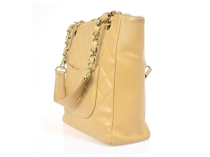 Chanel Piccola Borsa da Shopping Trapuntata in Caviar Grande Beige - vista 4