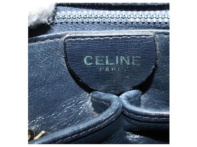 Borsa a Spalla in Pelle CÉLINE Blu Navy Oro Auth 141341 D'oro - vista 19