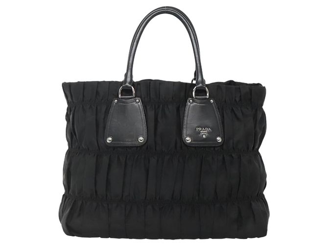 Borsa Tote PRADA in nylon nero argento Auth ep10543 - vista 13