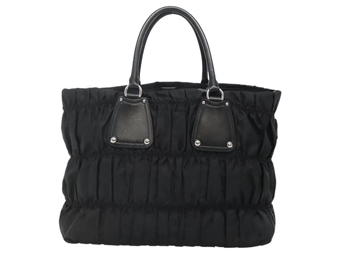 Borsa Tote PRADA in nylon nero argento Auth ep10543 - vista 2