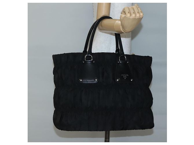 Borsa Tote PRADA in nylon nero argento Auth ep10543 - vista 22