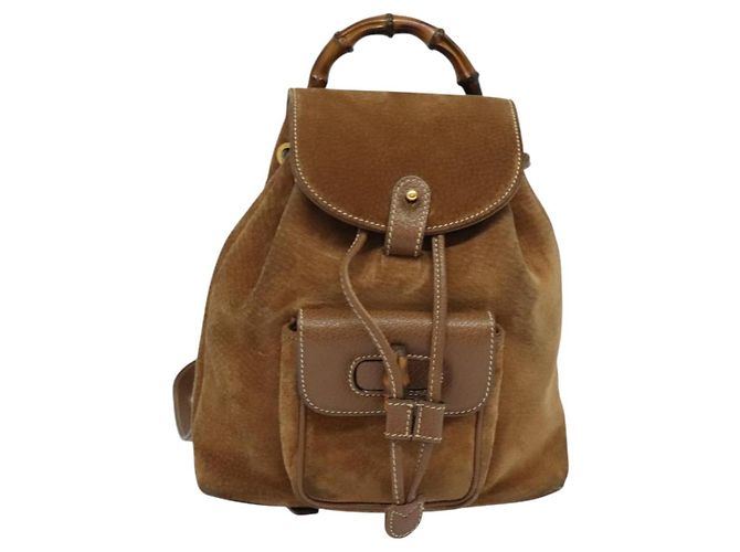 Bamboo Zaino in Bambù GUCCI Camoscio Marrone Oro 003 58 0030 Auth ep10582 D'oro - vista 13