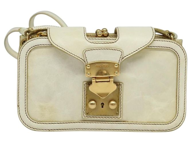 Borsa a Spalla Miu Miu in Pelle Bianca e Oro Auth 140643 Bianco D'oro - vista 13