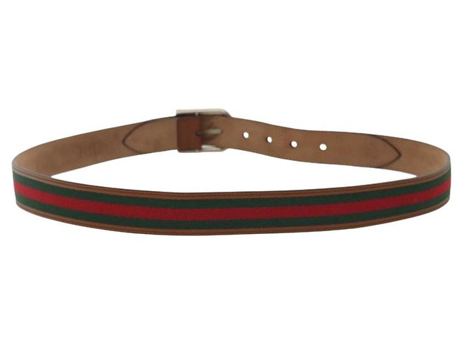 Cinturón de cuero GUCCI Web Sherry Line 40,2" Marrón Rojo Verde 368189 Auth sw1375 - vista 2