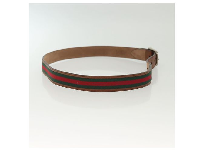 Cinturón de cuero GUCCI Web Sherry Line 40,2" Marrón Rojo Verde 368189 Auth sw1375 - vista 4