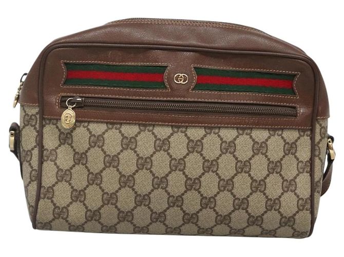 Borsa Sherry Line GG Supreme Web di GUCCI in PVC Beige e Oro 001 56 6472 Auth ep10466 D'oro - vista 13