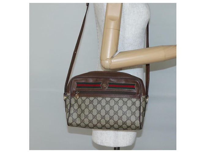 Borsa Sherry Line GG Supreme Web di GUCCI in PVC Beige e Oro 001 56 6472 Auth ep10466 D'oro - vista 23