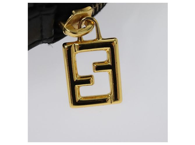 Bolso FENDI de piel charol 2way Negro Oro Auth ti3390 Dorado - vista 10