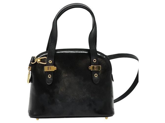 Bolso FENDI de piel charol 2way Negro Oro Auth ti3390 Dorado - vista 13
