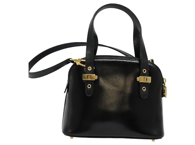 Bolso FENDI de piel charol 2way Negro Oro Auth ti3390 Dorado - vista 2