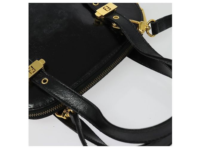 Bolso FENDI de piel charol 2way Negro Oro Auth ti3390 Dorado - vista 6