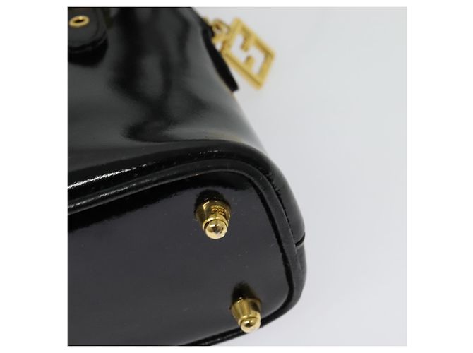 Bolso FENDI de piel charol 2way Negro Oro Auth ti3390 Dorado - vista 9