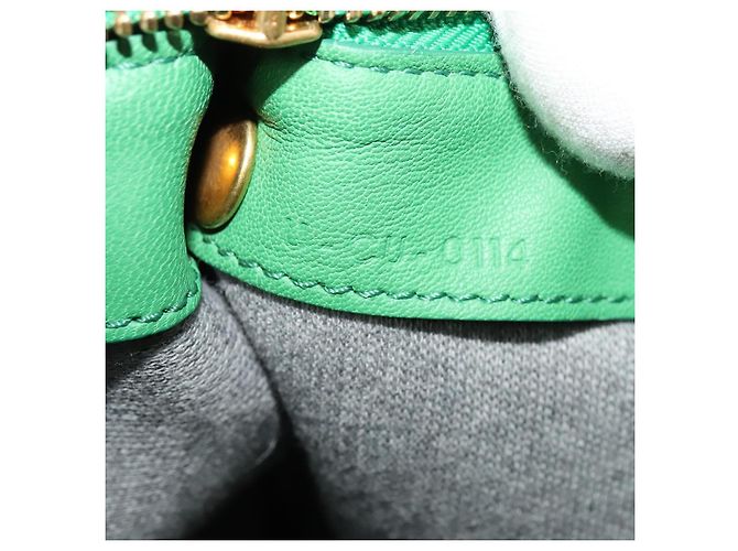 Céline Borsa a Spalla CELINE Trio in Pelle Verde Oro Auth BA5510 D'oro - vista 12