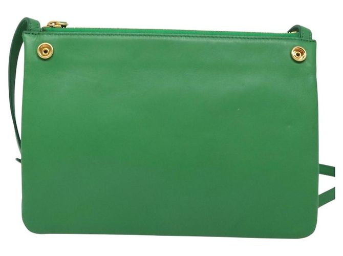 Céline Borsa a Spalla CELINE Trio in Pelle Verde Oro Auth BA5510 D'oro - vista 13