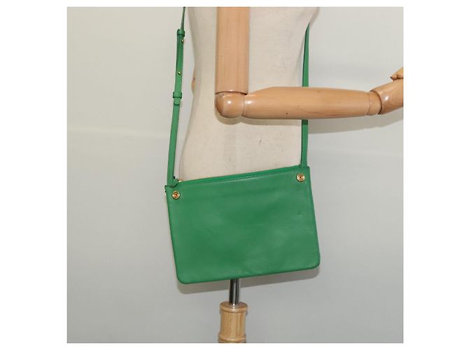 Céline Borsa a Spalla CELINE Trio in Pelle Verde Oro Auth BA5510 D'oro - vista 23