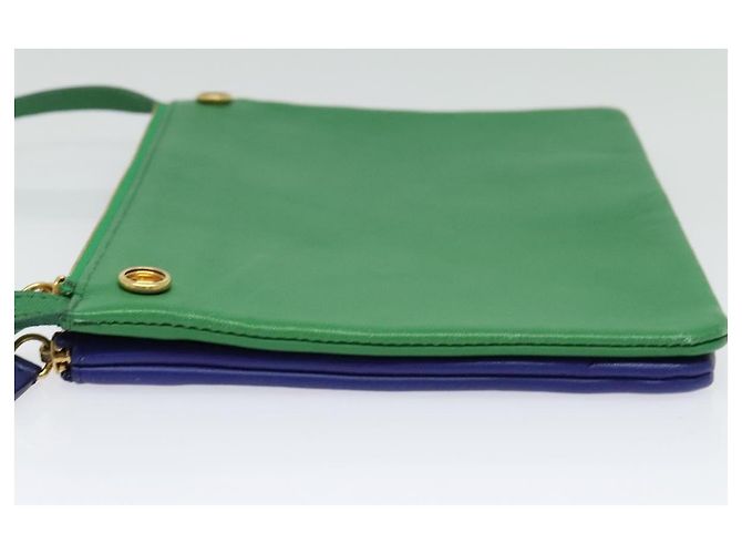 Céline Borsa a Spalla CELINE Trio in Pelle Verde Oro Auth BA5510 D'oro - vista 3