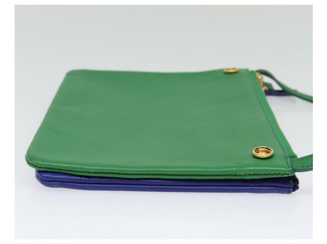 Céline Borsa a Spalla CELINE Trio in Pelle Verde Oro Auth BA5510 D'oro - vista 4