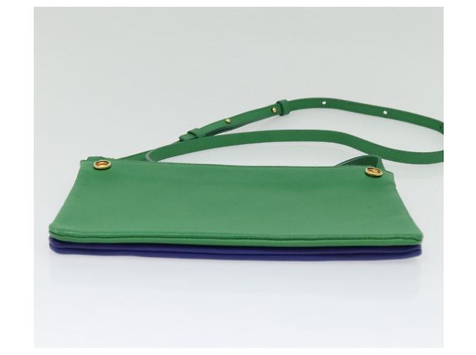 Céline Borsa a Spalla CELINE Trio in Pelle Verde Oro Auth BA5510 D'oro - vista 5