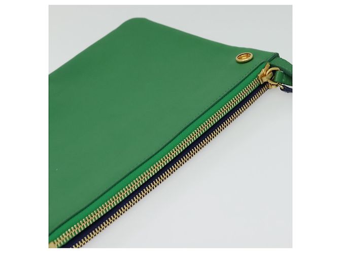 Céline Borsa a Spalla CELINE Trio in Pelle Verde Oro Auth BA5510 D'oro - vista 6