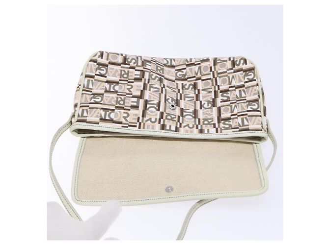 Pochette Accessorio Salvatore Ferragamo PVC Beige Argento Auth BA5509 - vista 10