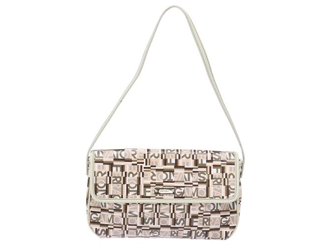 Pochette Accessorio Salvatore Ferragamo PVC Beige Argento Auth BA5509 - vista 13