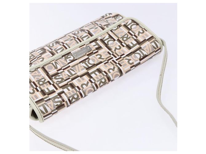 Pochette Accessorio Salvatore Ferragamo PVC Beige Argento Auth BA5509 - vista 6