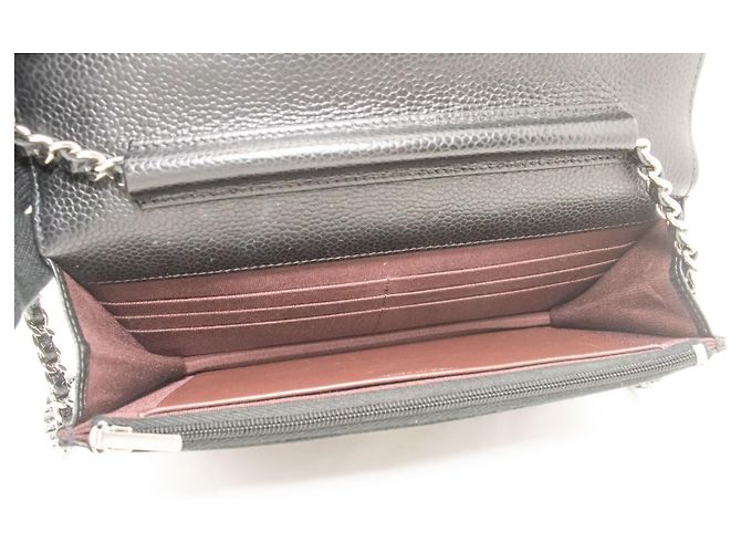Wallet On Chain CHANEL Cartera de cadena de piel de ternera granulada negra WOC Negro - vista 10