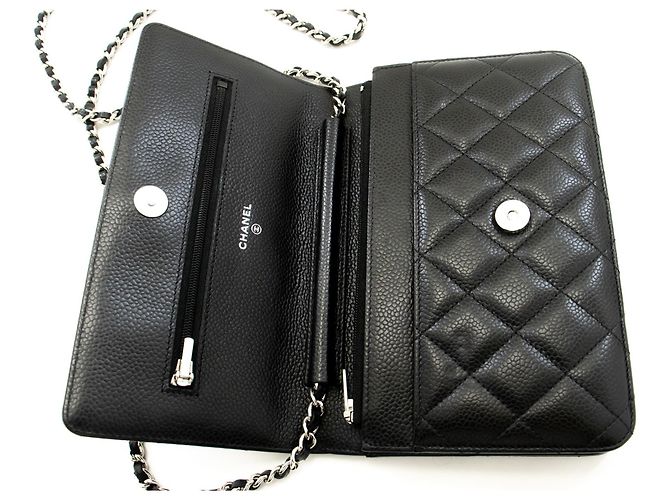 Wallet On Chain CHANEL Cartera de cadena de piel de ternera granulada negra WOC Negro - vista 11
