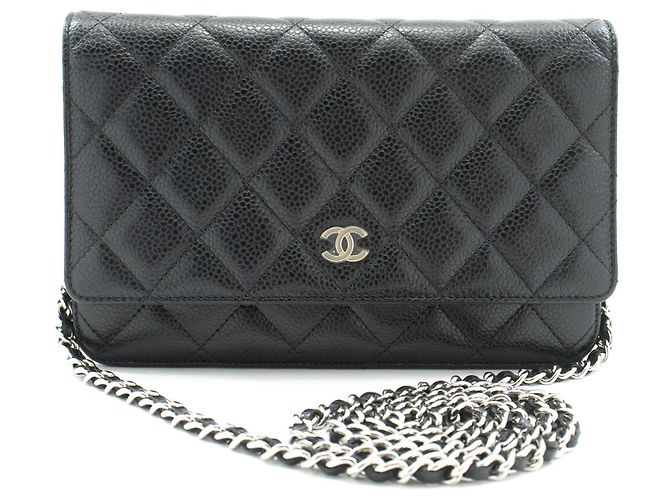 Wallet On Chain CHANEL Cartera de cadena de piel de ternera granulada negra WOC Negro - vista 2