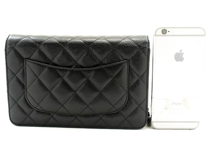 Wallet On Chain CHANEL Cartera de cadena de piel de ternera granulada negra WOC Negro - vista 3