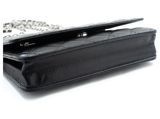 Wallet On Chain CHANEL Cartera de cadena de piel de ternera granulada negra WOC Negro - vista 4